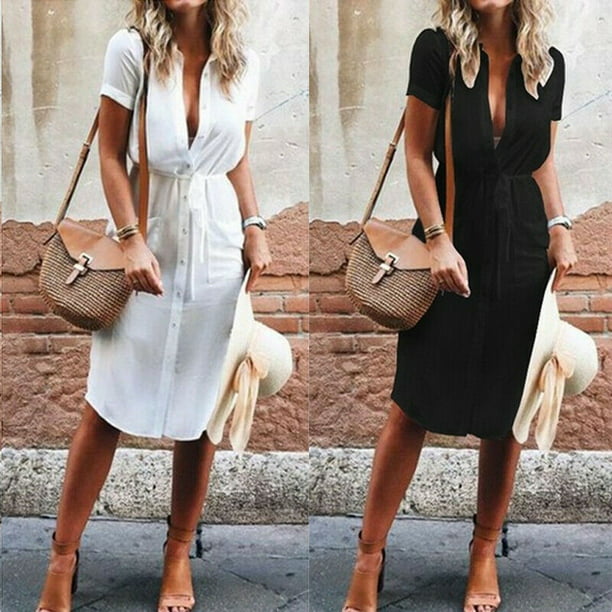 Womens Collared Long Sleeve Casual Long Maxi Dress Button Loose Party Dress Plus